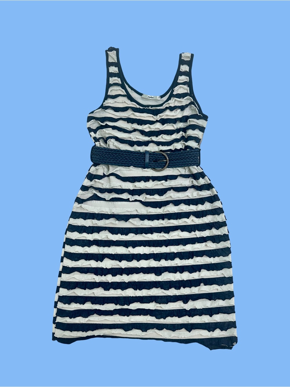 Navy and cream Striped Sleeveless Belted Dress